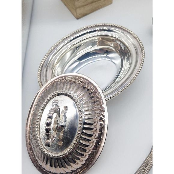 Vintage 7 pc Neiman Marcus Silver-Plated Serving Set in Green Velvet Box - Picture 4 of 16